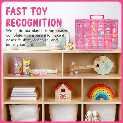 Plastic Toy-Storage Case for Mini Brands, Hot Wheels, Shopkins, L.O.L. Surprise! Dolls, and Small Plastic Toys, Collectibles Storage Organizer, Pink