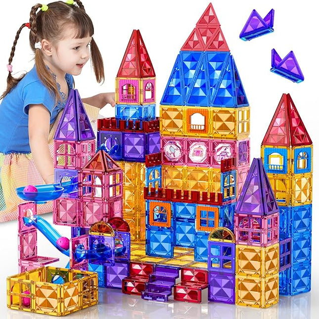 97 Pcs Magnetic Tiles for Kids Ages 4-8,Building Toys Magnetic Blocks for Kids Ages 4-8,Toddlers Educational Magnet Construction Set Magnets Tile,for 3 4 5 6 7 8 Kid Christmas Birthday Gifts