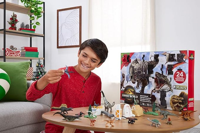 Mattel Jurassic World Rebirth Advent Calendar with 24 Days of Dinosaur-Related Toy Surprises, 18 Mini Dinos, 4 Environment Pieces
