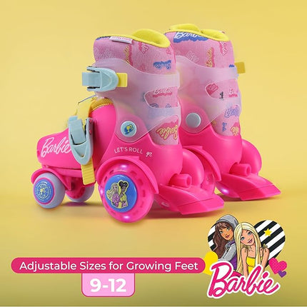 Barbie Kids Trainer Skates - Light Up Wheels, ABEC 5 Bearings, Durable PVC Material, Foam Shoe Lining, Perfect for Active Fun and Adventures, US Size 9-12