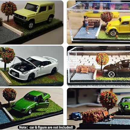 1/64 Scale Street Diorama Display Case- Clear Storage Case with Realistic Urban Road Scene for Hot Wheels , Matchbox & 1:64 Model Cars Storage- Diecast Toy Garage-Spring