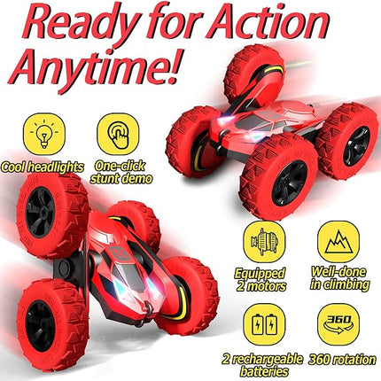 Threeking RC Stunt Car Remote Control Cars with Lights Double-Sided Driving Indoor Outdoor Toys Gifts Presents for 6 7 8 9 10 11 12 Year Old Kids Boys Girls