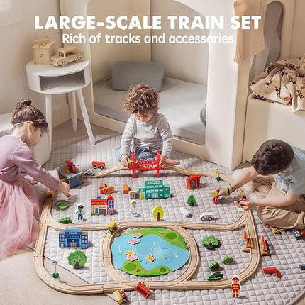 Tiny Land 110PCS Wooden Train Set – Toy Train with Tracks for Kids Ages 3-7, Compatible with Major Brands, Ideal Railway Playset for Boys and Girls, Great Birthday