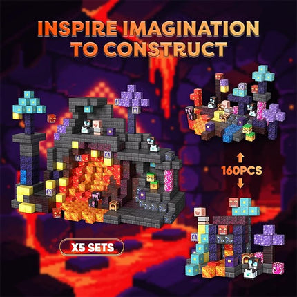 160 PCS Magnetic Blocks Building Toys, 3D Magnetic Building Blocks Set, STEM Educational Sensory Magnet Blocks Construction Set for Kids Ages 3+, Creative Building Toys, Christmas Birthday Gifts