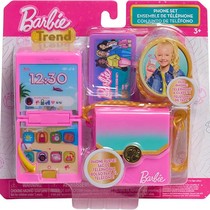 Barbie Trend Lights and Sounds Phone Set, 4-Pieces, Interactive Toy Phone, Toy Purse, Dress Up and Pretend Play, Kids Toys for Ages 3 Up by Just Play