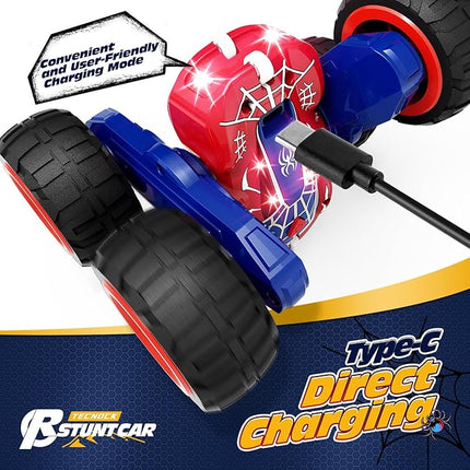 Tecnock Spider Remote Control Car, 2.4GHz RC Cars with USB-C Easy Charging, 4WD Double Sided 360° Rotates & Flips RC Stunt Car, Toys Gift for Boys and Girls Ages 6-8, 8-12