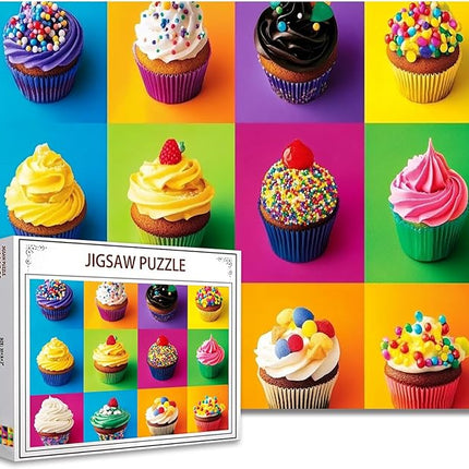 1000 Piece Jigsaw Puzzles for Adults Colorful Cute Cupcakes Jigsaw Puzzle Flower 1000 Pieces Puzzles Game Sweet Donut Dessert Wall Decor DIY Craft Puzzle Different Decorations Cupcakes Art