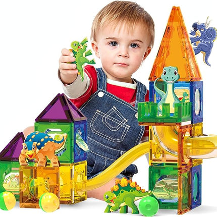 Dinosaur Magnetic Blocks Set, Upgrade DIY Magnets Building Blocks for Kids, 60 Piece Magnets Tiles for Boys and Girls Learning by Playing Games to Improve Imagination and Creativity