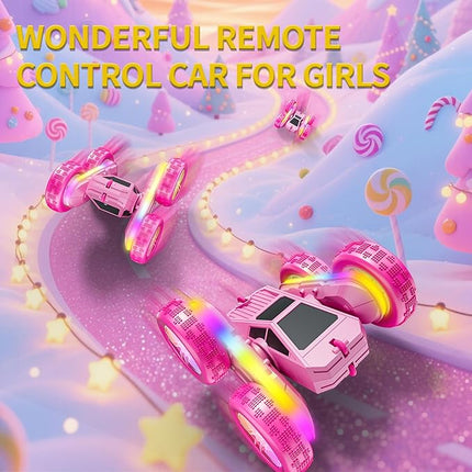 RC Stunt Car, Rmote Control Car for Gilrs, Double-Sided RC Crawler with 4 USB-C Batteries, 360° Rotating Drift Car, 2.4GHz Truck Toy for Kids 4-8+ Years