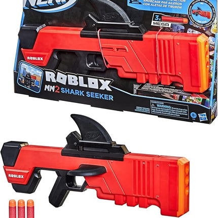 Nerf Roblox MM2: Shark Seeker Dart Blaster, Shark-Fin Priming, 3 Mega Darts, Code to Unlock in-Game Virtual Item