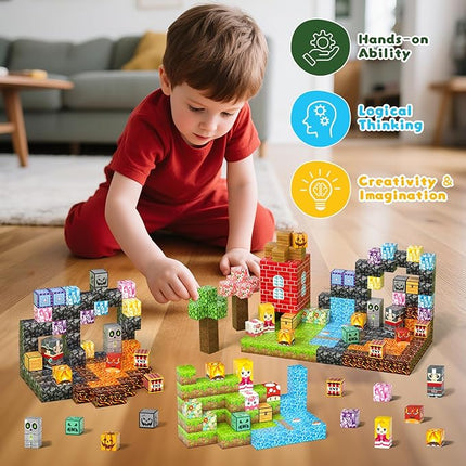Axirata 208 PCS Magn-etic Building Blocks, Magn-etic Block Building Cubes Set for Kids Toddlers Ages 3+, STEM Sensory Toys Mag-net Tiles Birthday Gifts for Boys and Girls Age 3 4 5 6 7 8 9 10 11 12+