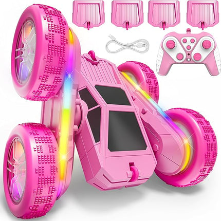 RC Stunt Car, Rmote Control Car for Gilrs, Double-Sided RC Crawler with 4 USB-C Batteries, 360° Rotating Drift Car, 2.4GHz Truck Toy for Kids 4-8+ Years