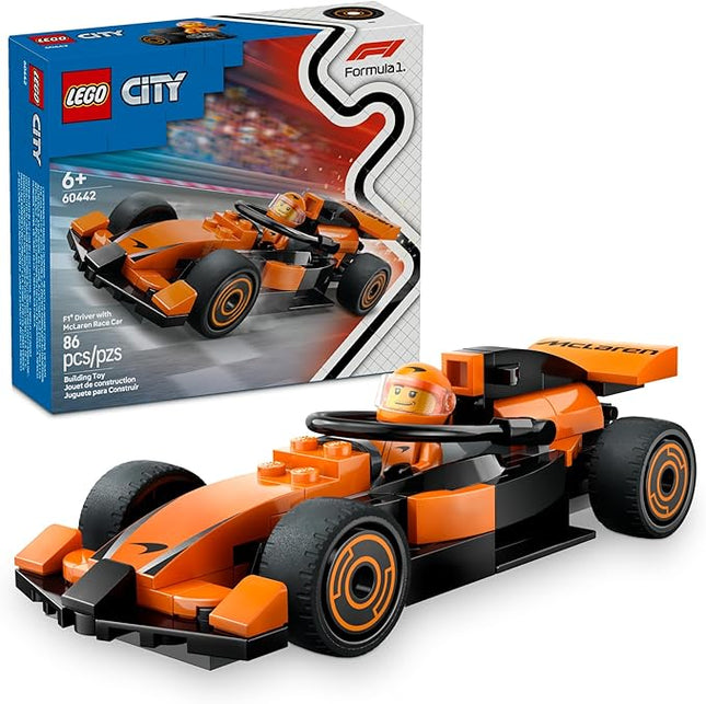 LEGO City F1 Driver with McLaren Race Car Toy - Model Car Building Toy Kit for Kids, Boys and Girls, Ages 6+ - F1 Collectible for Fans - with a Driver Minifigure - Gift Idea for Birthdays - 60442