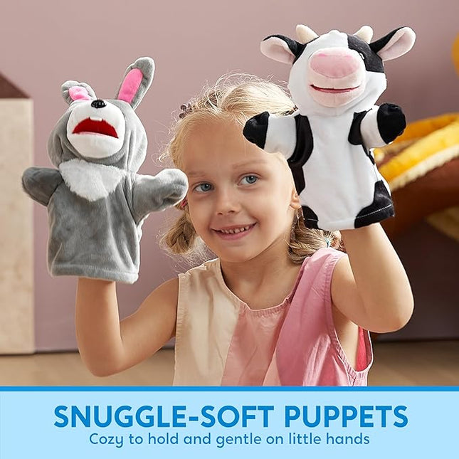 JOYIN 6Pcs Kids Hand Puppet Set with Working Mouth, Toddler Animal Plush Toy Includes Pig, Sheep, Dairy Cow, Dog, Goat, and Horse for Show Theater, Birthday Gifts for Boys Girls, Gifts for Christmas