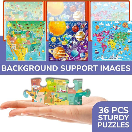QUOKKA Magnetic Puzzles for Kids Ages 4-6 - 36 Pieces Sudoku Toddler Puzzles Ages 2-4 - Travel Games for Kids Ages 3-5 - USA Space World Toddler Travel Toys - Car Airplane Road Trip Games