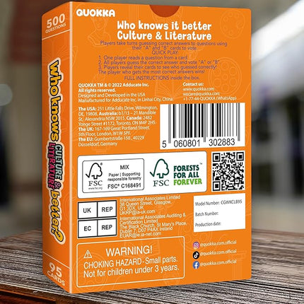 Board Games for Kids 8-12 and Family - Educational Card Game for Kids Age 12+ - Who Knows Culture and Literature Better? - 500+ Questions - Trivia for Family Game Night and Travel Fun