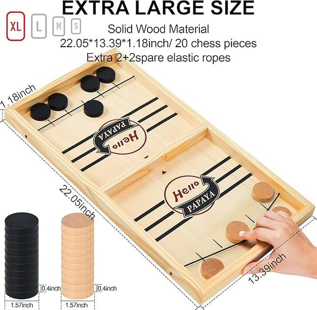 Fast Sling Puck Game - Test Your Speed and Accuracy with This Fast-Paced Wooden Air Hockey Desktop Battle Board Game - Guaranteed Fun Gifts for Family Night or Friends Party