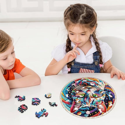 Wooden Puzzle for Adults – Unique Cat-Shaped Jigsaw, Animal Desgin Brain Teaser for Kids & Teens, 200 Pieces, 10"x10", Ships as Whole Puzzle Board (No Loose Pieces), Gift-Ready Box, Fun Family Game,