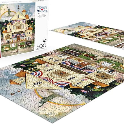 Buffalo Games - Charles Wysocki - Lady Liberty's Independence Day Enterprising - 500 Piece Jigsaw Puzzle for Adults -Challenging Puzzle Perfect for Game Nights
