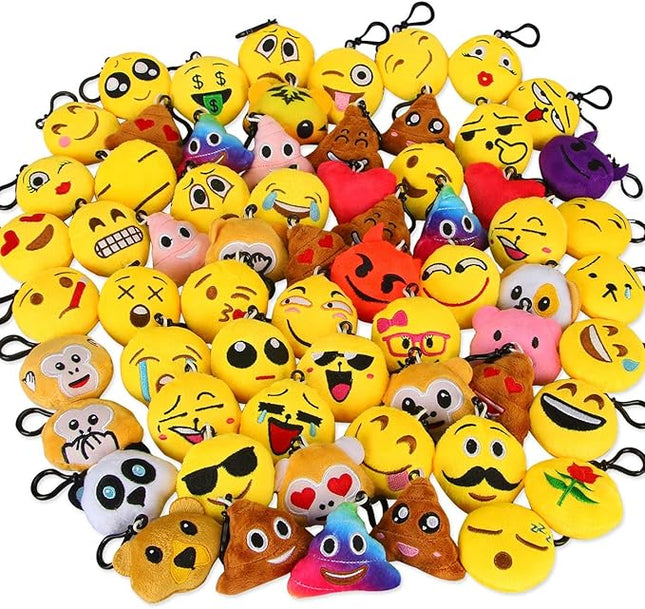 Dreampark Emoticon Keychain Mini Cute Plush Pillows, Party Favors for Kids Valentine's Day Gifts / Birthday Party Supplies, Easter Basket Stuffers Egg Fillers Carnival Prizes Toys for Kids (64 Pack)