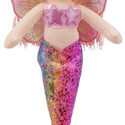 June Garden 16" Selina Pearl Mermaid Fairy Doll – Soft Plush Doll with Shimmery Wings & Sparkly Tail – Huggable Stuffed Toy Gift for Girls Age 18 Months and Up