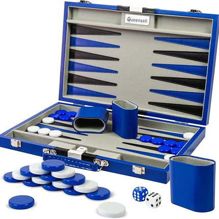 Backgammon Sets for Adults – 15-Inch PU Leather Board Game – Classic 2-Player Travel Backgammon Set with 32 Playing Pieces, Dice, and Cups