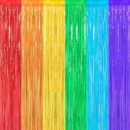 2 Pack Rainbow Foil Fringe Curtains Streamers Party Decorations 3.3 x 8.2 ft, Tinsel Curtain Fringe Backdrop for Parties, Door Fringe Birthday Streamers, Barbie Backdrop Birthday Party Decorations