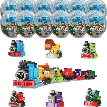 Mini Building Block Sets, 12PCS Vehicle Train Toys Building Blocks, 6 in 1 STEM Toys Eggs Building Sets, Party Favors for Kids Goodie Bags Prizes/Birthday Gifts