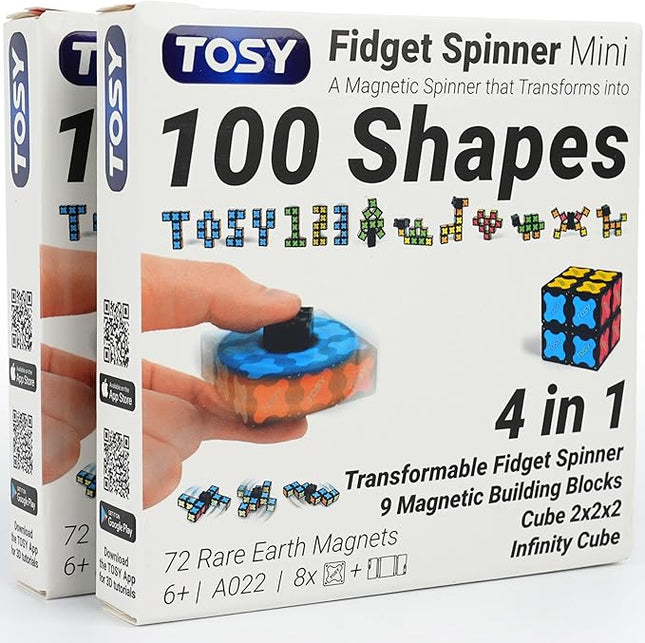 TOSY Magnet Fidget Spinner Mini - 8 Blocks, 3 in 1 Toy: Transformable Fidget Spinner, Infinity Cube, 2x2 Puzzle Cube, Stress Relief, STEM Magnet Tiles Birthday Gift for Kids/Boys/Girls/Adults, 2-Pack