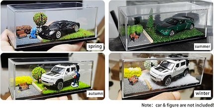 1/64 Scale Street Diorama Display Case- Clear Storage Case with Realistic Urban Road Scene for Hot Wheels , Matchbox & 1:64 Model Cars- Diecast Toy Garage -Four Seasons Set