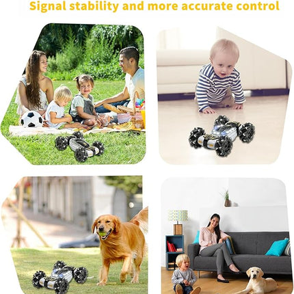 GRANTLEY Gesture Sensing RC Stunt Car - 4WD 2.4GHz Remote&Hand Control Gesture Sensing Car, Double Sided 360° Rotating Off Road Twist Cars with Lights & Music,Gift for Boys Girls