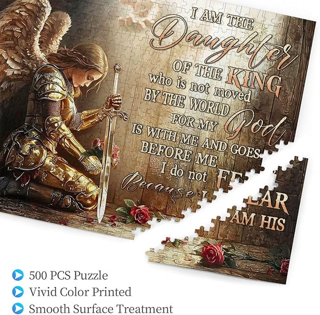 Christian Jigsaw Puzzles 500 Pieces for Adults, Warrior Woman with Bible Verses, Inspirational Religious Wooden Puzzle, Faith-Based Gift