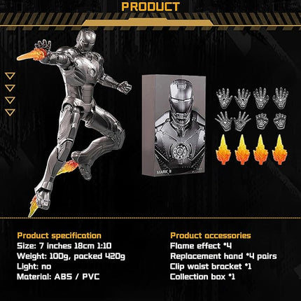 OVONNI 7 Inch MK2Ironman(1/10 Scale) Action Figure,Exquisite Painting Collectible Figure with Lots of Accessories