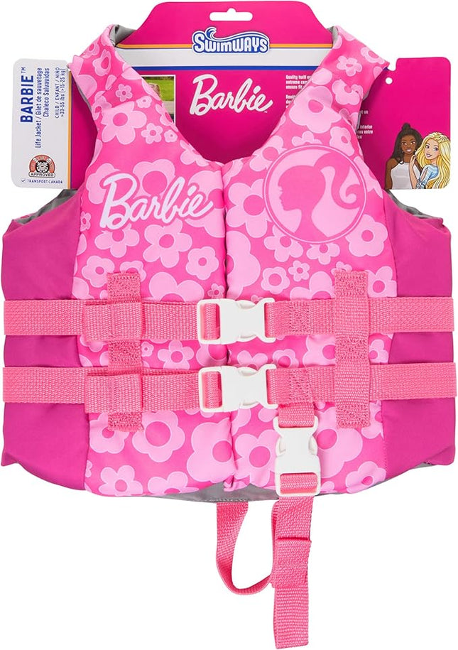 SwimWays Barbie Swim Trainer Life Jacket, US Coast Guard Approved Kids Swim Vest, Pool Floats & Life Jackets for Kids, 33-55 lbs