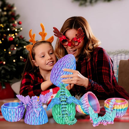 Winged Dragon Surprise Egg 3D Printed Eggs with Dragon Inside Collectible Fantasy Desk Toy Gifts for Kids Adults Christmas Easter Birthdays Holiday Decor(Christmas Green,Large)