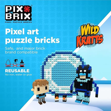 Pix Brix - Wild Kratts Toys Pixel Art Kit - Rhinoceros, 1344 Pieces - Patented Slide + Stack Pixel Puzzle Building Bricks, Build & Collect Wild Kratts Animals - Stem Toys, Ages 6 Plus