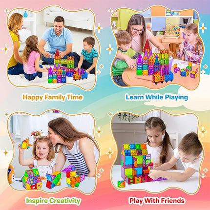 BEBOAN Magnetic Tiles with Storage Bag - 100 Pcs Magnet Buliding Toys for Kids Toddlers 3-5/4-8, STEM Preschool Toys Magnetic Blocks Sets