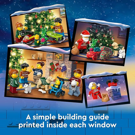 LEGO City 2024 Advent Calendar, Holiday Countdown Gift for Ages 5 and Up, 24 Surprises for Kids, Fun Miniature Christmas Figures with Festive Sweaters, Santa and Mrs. Claus Minifigures, 60436
