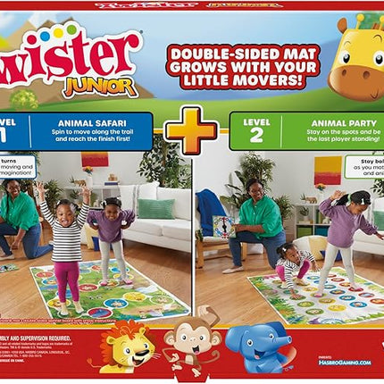Hasbro Gaming Twister Junior Game, Animal Adventure 2-Sided Mat, 2 Games in 1, Party Game for Kids Ages 3 and Up and 2-4 Players (Amazon Exclusive)