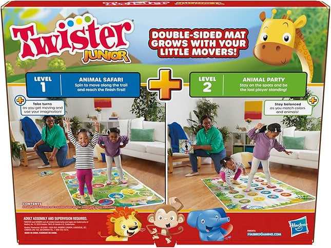 Hasbro Gaming Twister Junior Game, Animal Adventure 2-Sided Mat, 2 Games in 1, Party Game for Kids Ages 3 and Up and 2-4 Players (Amazon Exclusive)