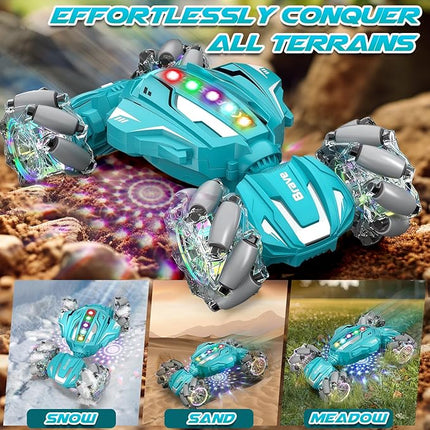 Remote Control Car Toys for Kids, Gesture Sensing RC Stunt Car, RC Cars for Boys Age 8-12, 2.4Ghz Hand Controlled Twist Cars, Ideal Birthday for Kids Age 6 7 8 9 10+(Lagon Blue)