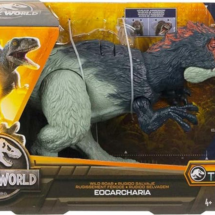 Mattel Jurassic World Wild Roar Dinosaur Toy with Sound & Attack Move, Eocarcharia Posable Action Figure Includes Digital Play, 11 inches Long