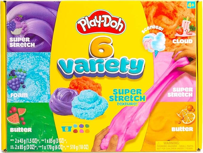 Play-Doh 6 Variety Compounds - Super Stretch, Play Foam, Butter, Cloud, Compound Packs