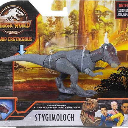 Mattel Jurassic World Toys Camp Cretaceous Stygimoloch Stiggy Savage Strike Dinosaur Figure, Smaller Size, Attack Move Iconic to Species, Movable Arms & Legs, Ages 4 Years Old & Up