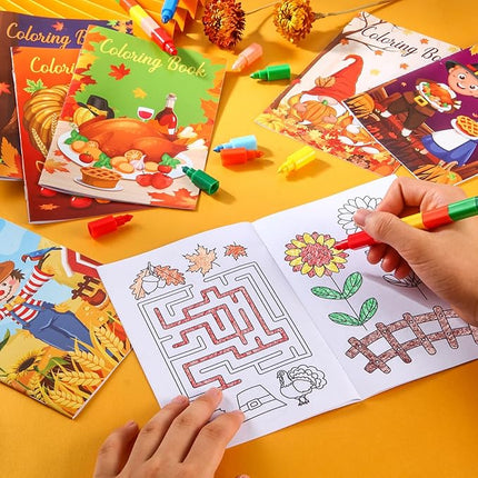 BenLouis 24 Pcs Fall Mini Coloring Books Kids Autumn Harvest Party Favors Small Activity Books Bulk for Kids Thanksgiving Birthday Goodie Bags Stuffers Return Gifts Classroom Travel