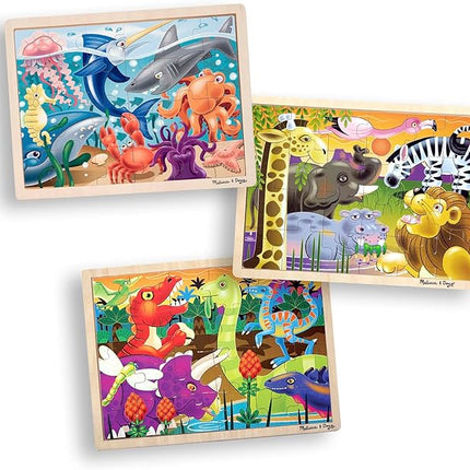 Melissa & Doug 3-Puzzle Jigsaw Set - Dinosaurs, Ocean, and Safari