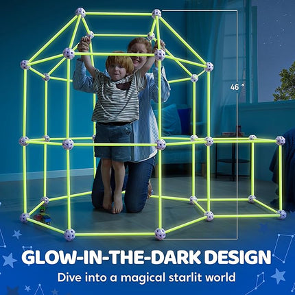 SYNCFUN Glow Fort Building Kit Indoor Outdoor for Kids, Glow in The Dark Creative Fort, DIY Castles Tunnels with Rods and Balls, STEM Construction Toys, Educational Gift for Boys and Girls Aged 3-12