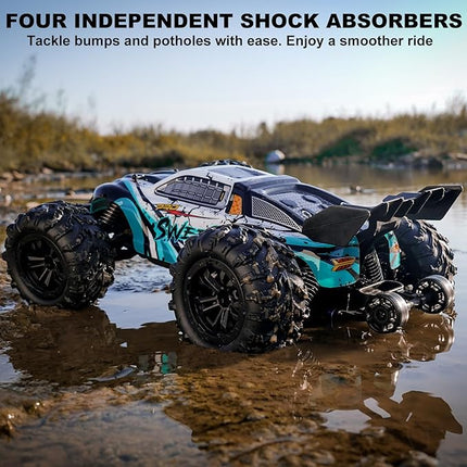 1:16 Scale RC Car for Adults, 45+ MPH High Speed 4WD Brushless Electric Truck - 4x4 Waterproof Off-Road Remote Control Vehicle with 2 Rechargeable Batteries & 2.4GHz Remote