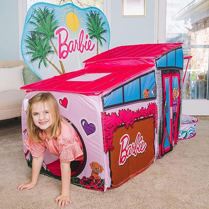 Barbie Dreamhouse™ Extra Large Pop Up Play Tent with Crawl Tunnel and Ball Pit, Over 7 feet Long, Playhouse Toy Folds Into Storage Bag, 20 Play Balls Included, Gift for Toddlers and Kids 3+
