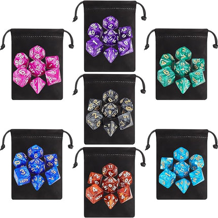 QMay Polyhedral Dice Set - 7 x 7 (49 Pieces) DND Dice with 7PCS Black Drawstring Bags Great for Dungeons and Dragons, RPG, MTG,Role Playing Table Games D4 D6 D8 D10 D% D12 D20